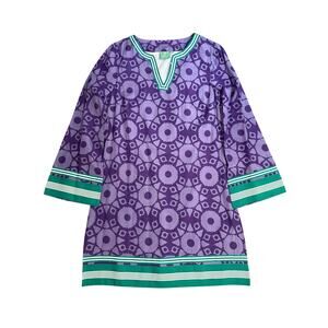 Jules Reid Dress The Beatrice Tunic 100% Linen Geometric Groovy Retro Size 10
